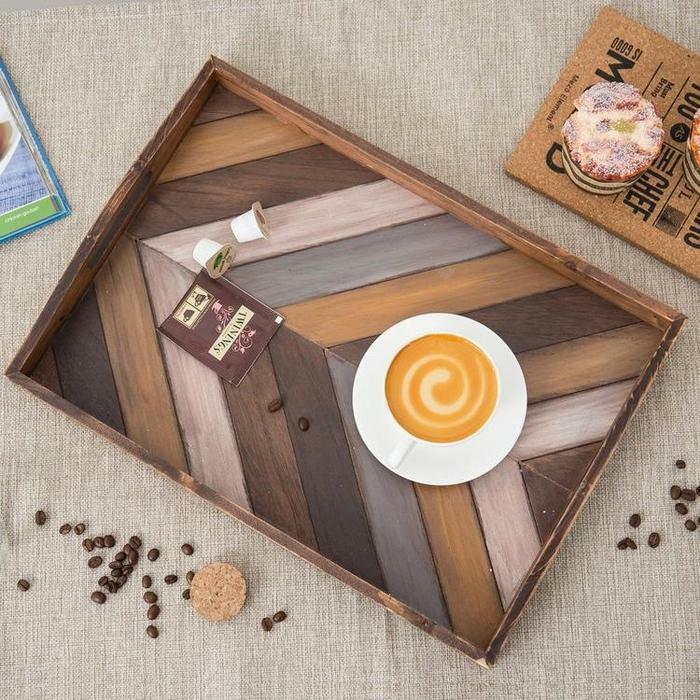 Rustic Wood Chevron Pattern Breakfast Serving Tray