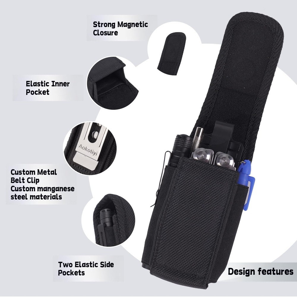 Multitool Sheath Magnetic Closure EDC Belt Pouch Case Organizer Black Tool