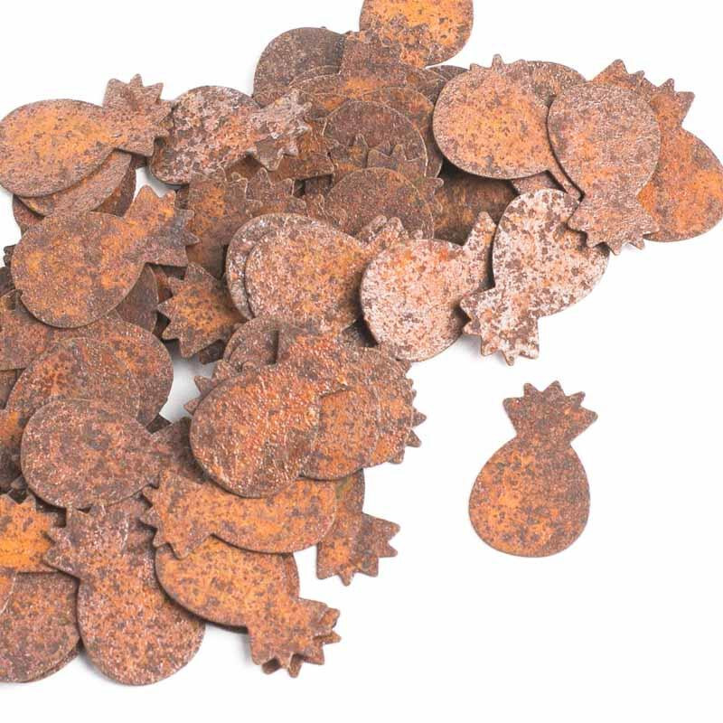 Bulk Package of 100 Flat Back Rusty Tin Pineapple Cutouts