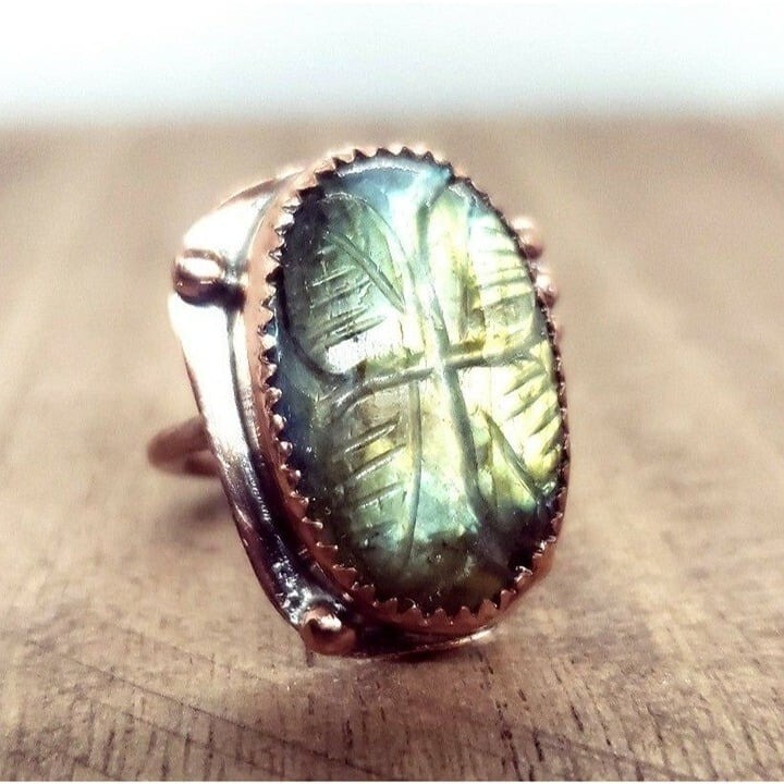 Labradorite butterfly rainbow crystal copper Ring handmade size 6 metalwork
