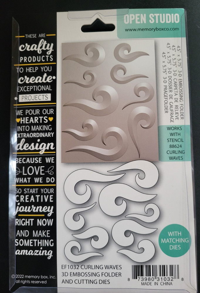 MEMORY BOX Curling Waves 3D Embossing Folder Matching Dies and Stencil Set Ocean