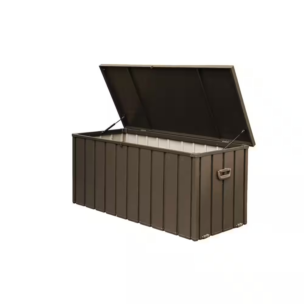 120 Gal. Dark Brown Steel Deck Box, Outdoor Waterproof Large Patio Storage Bin f