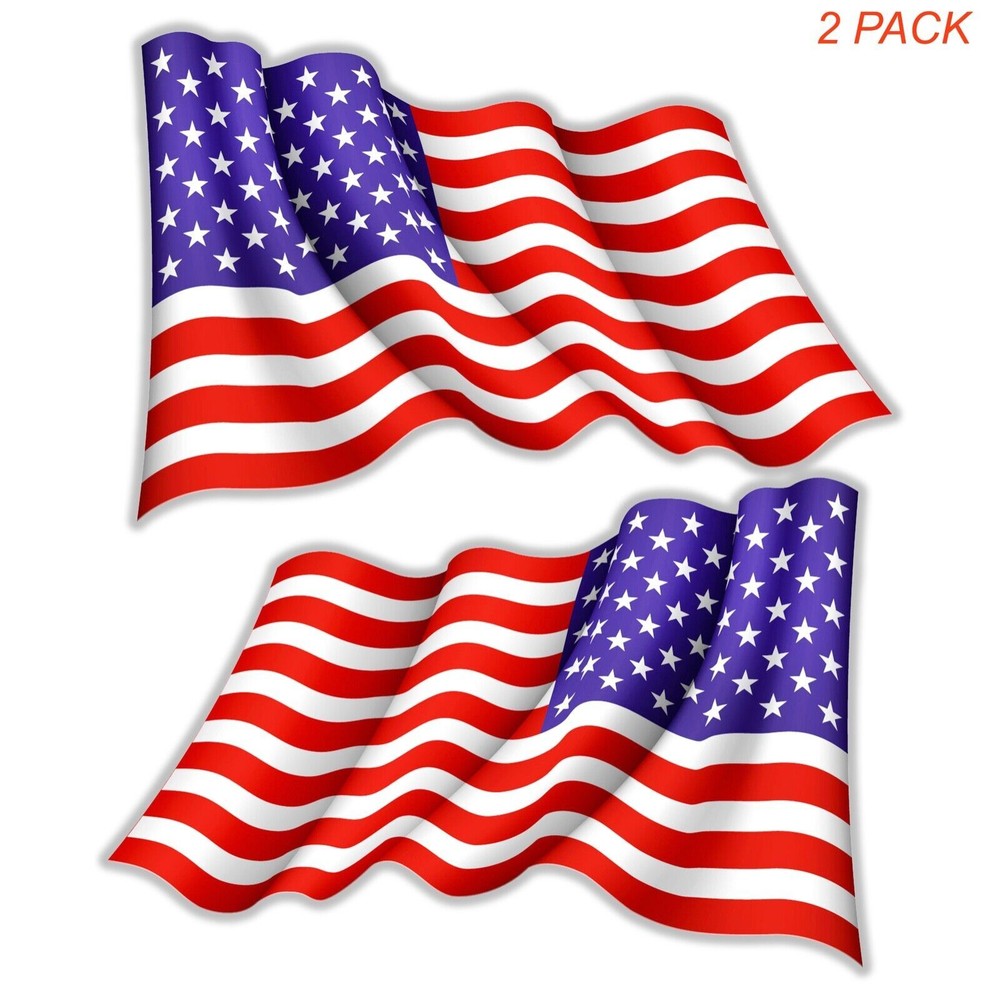 2 Pack American Wavy Flag Reverse Sticker Decal