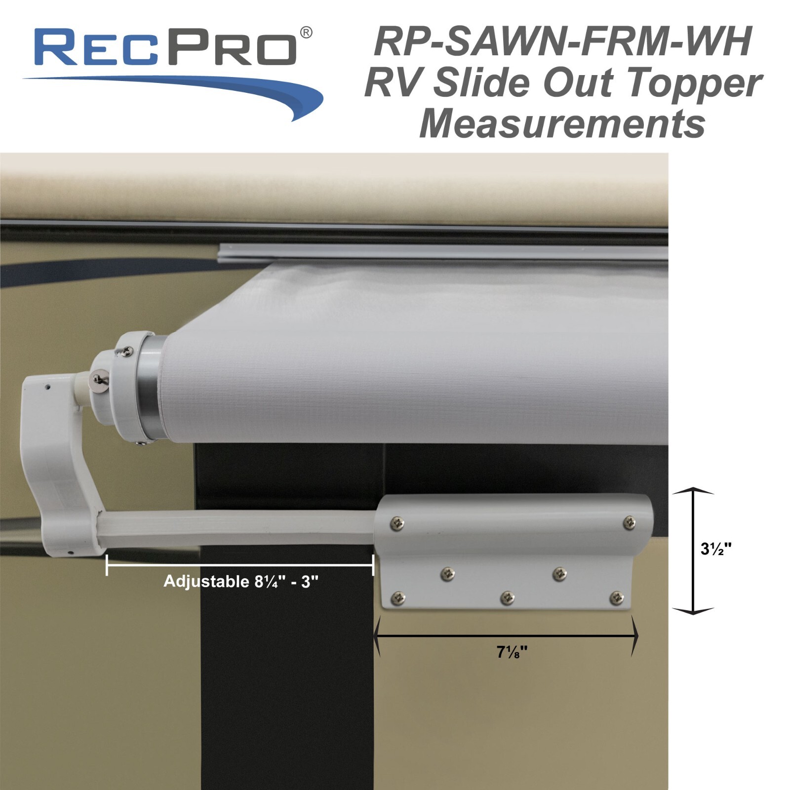 RecPro RV Slide Topper Slideout Awning Assembly in White
