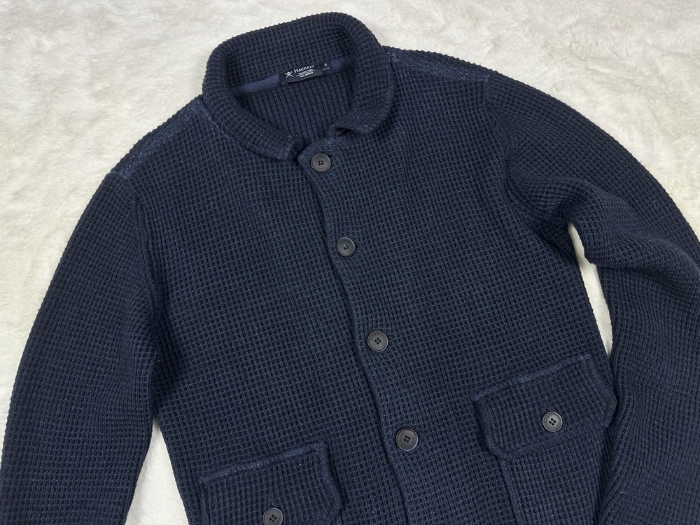 Hackett London knit waffle button wool jacket / size S