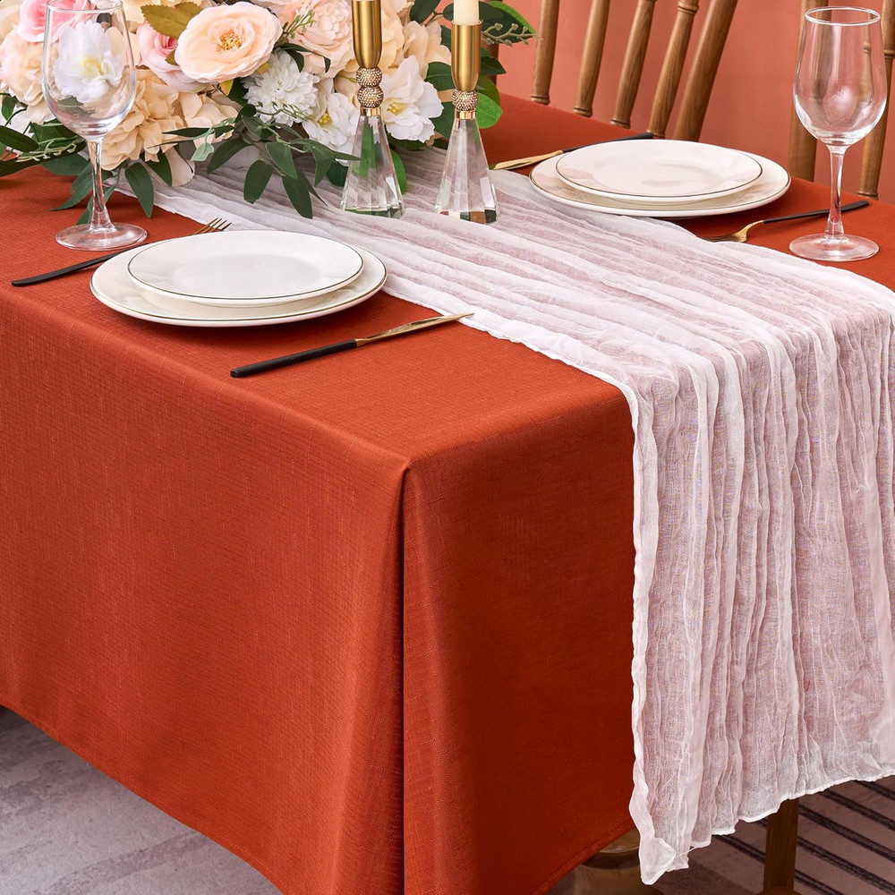 Faux Linen 2-Pack Fall Tablecloths, Wrinkle-Resistant, Rust, 60x84 Inch