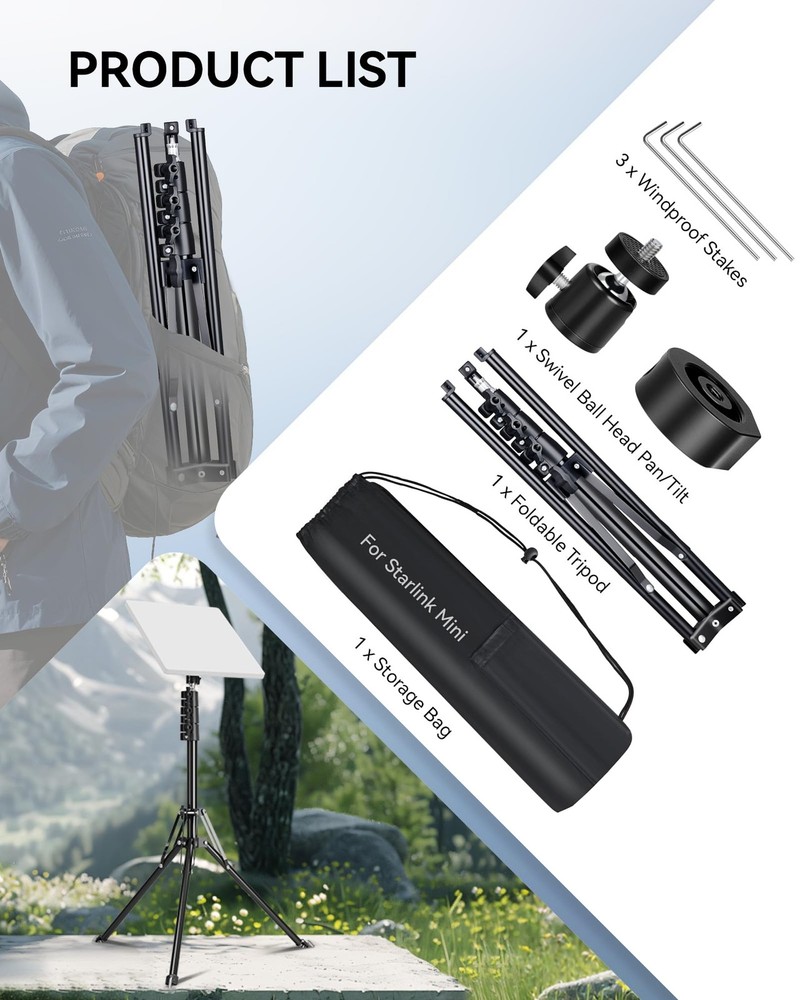 Starlink Mini Tripod Mount Kits, WindPro Wind-Resistant Design, Adjustable He...