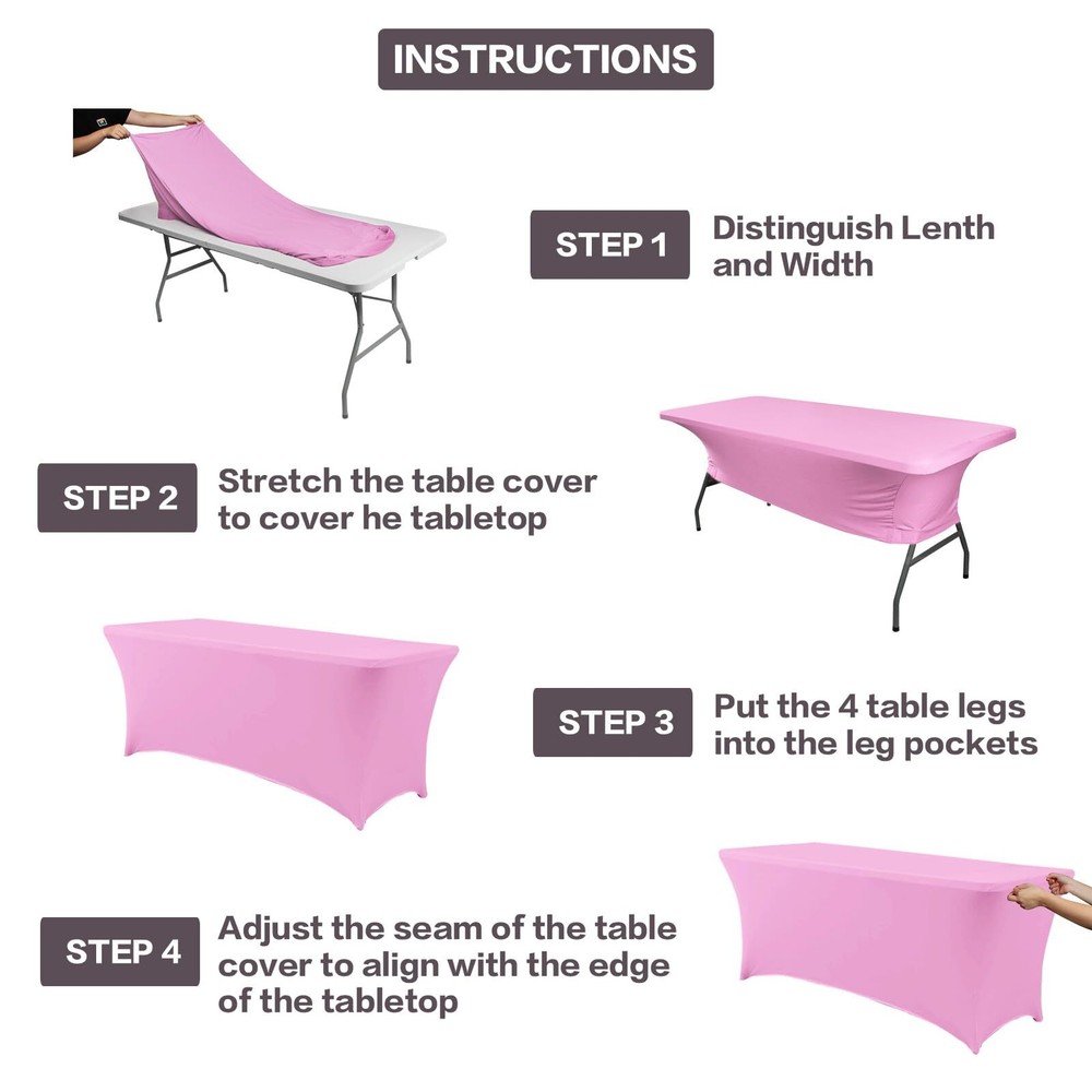 IVAPUPU 2 Pack 4FT Table Cloth for Rectangular Fitted Events Stretch Pink Tab...