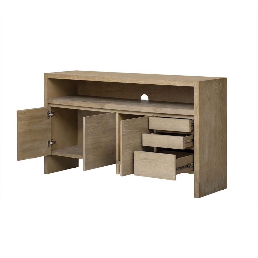60" Modern Solid Ash Veneer Sideboard (3 Doors+3 Drawers, Semi-Open Shelf
