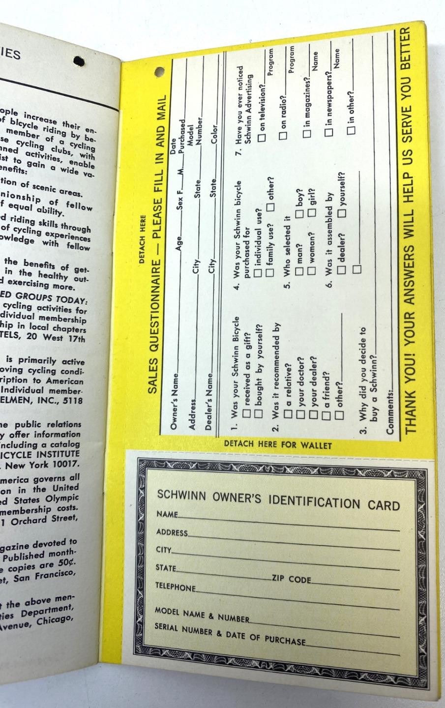 1969 Schwinn Middleweight Bicycles MANY MODELS Bicycle OWNERS MANUAL