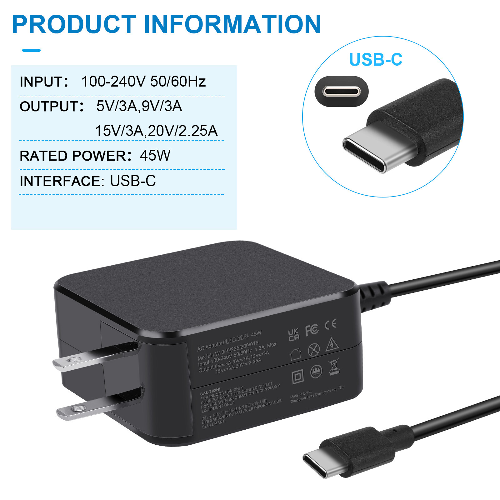 Steam Deck POWER SUPPLY W20-045N1A Charger 45W USB-C Charger Universal Laptop US