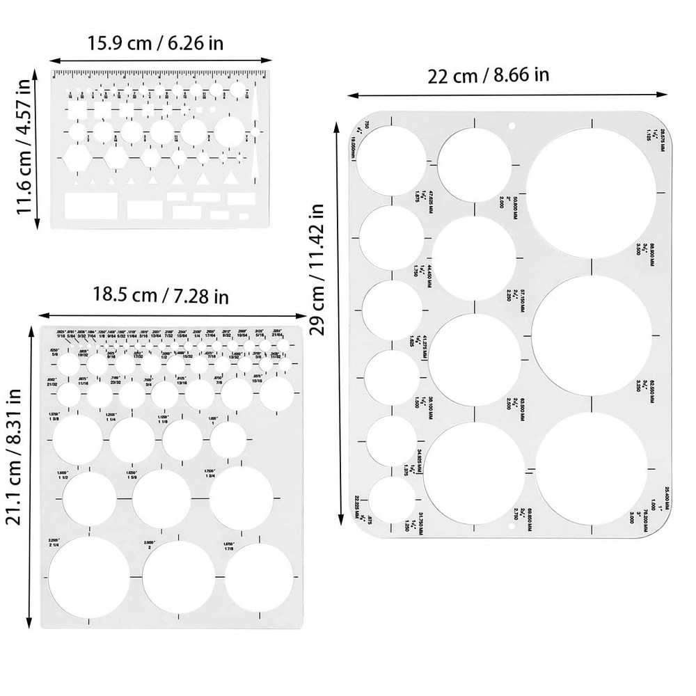 Circle Templates for Drawing - 3 Pack Drafting Stencils Measuring Tools Circl...