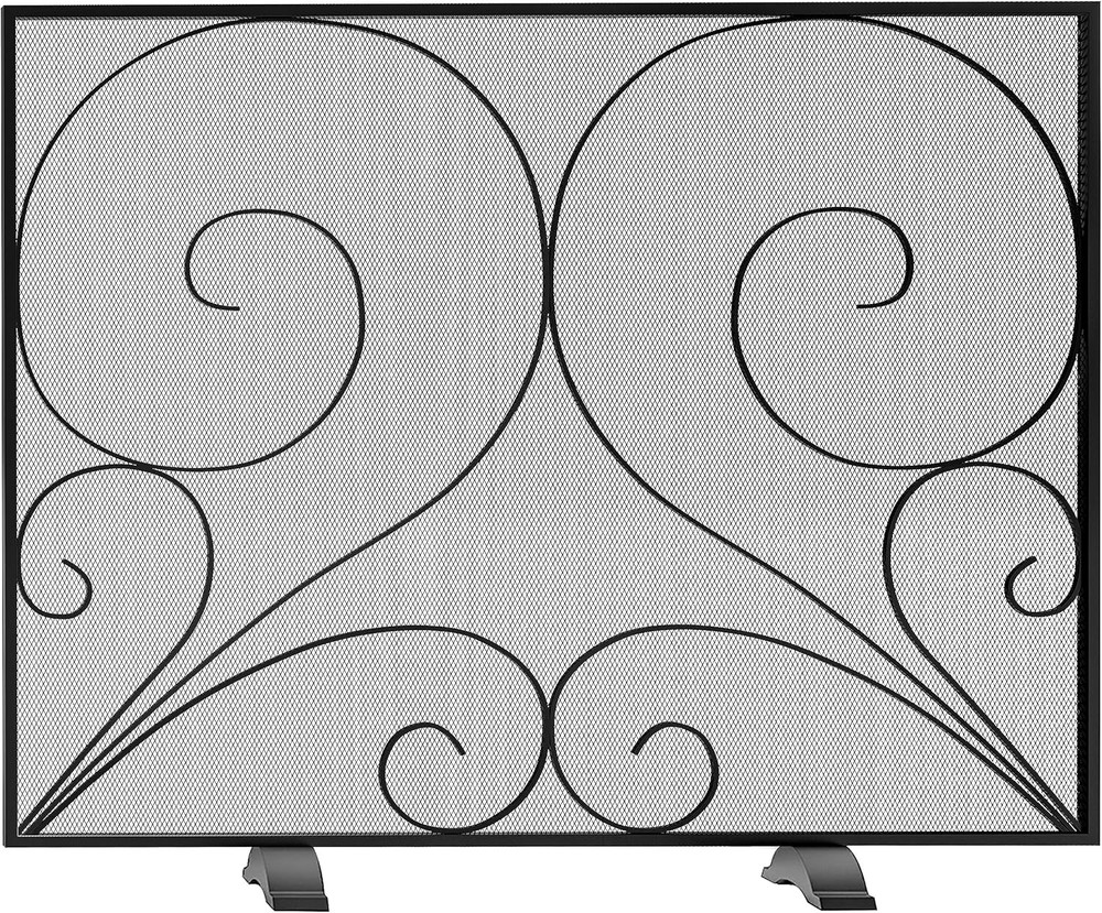 Single Panel Fireplace Screen Handcrafted Solid Wrought Iron Mesh Heat-Resistant