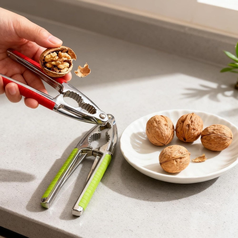 Nut Cracker, 2-Pack Stainless Steel Nutcracker with Non-Slip Handle, for Walnuts