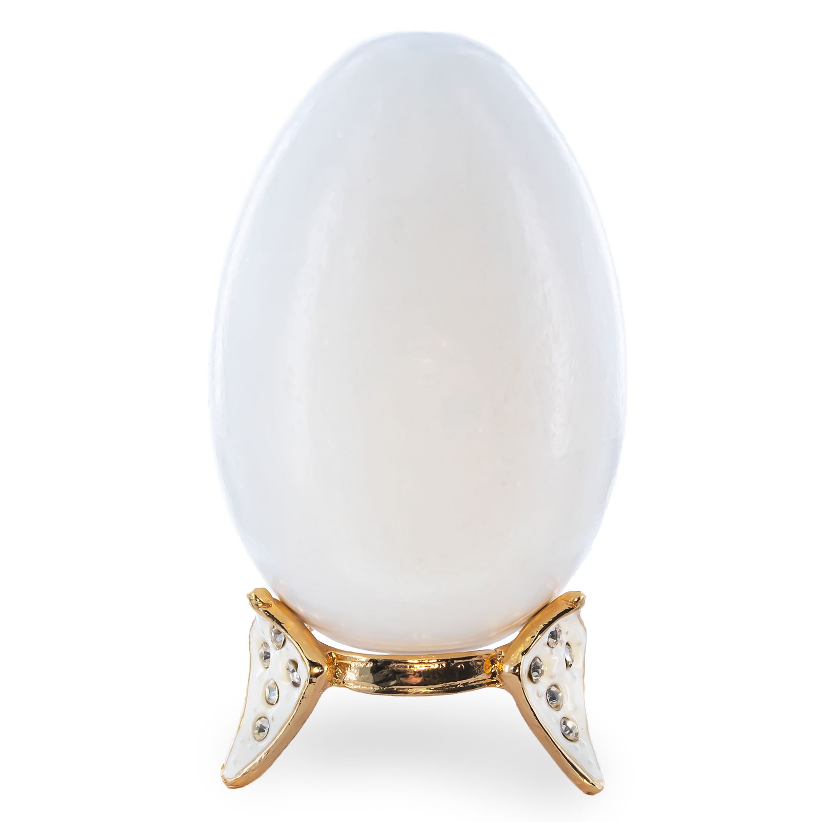 White Jeweled Rhombus Gold Tone Metal Egg Stand Holder