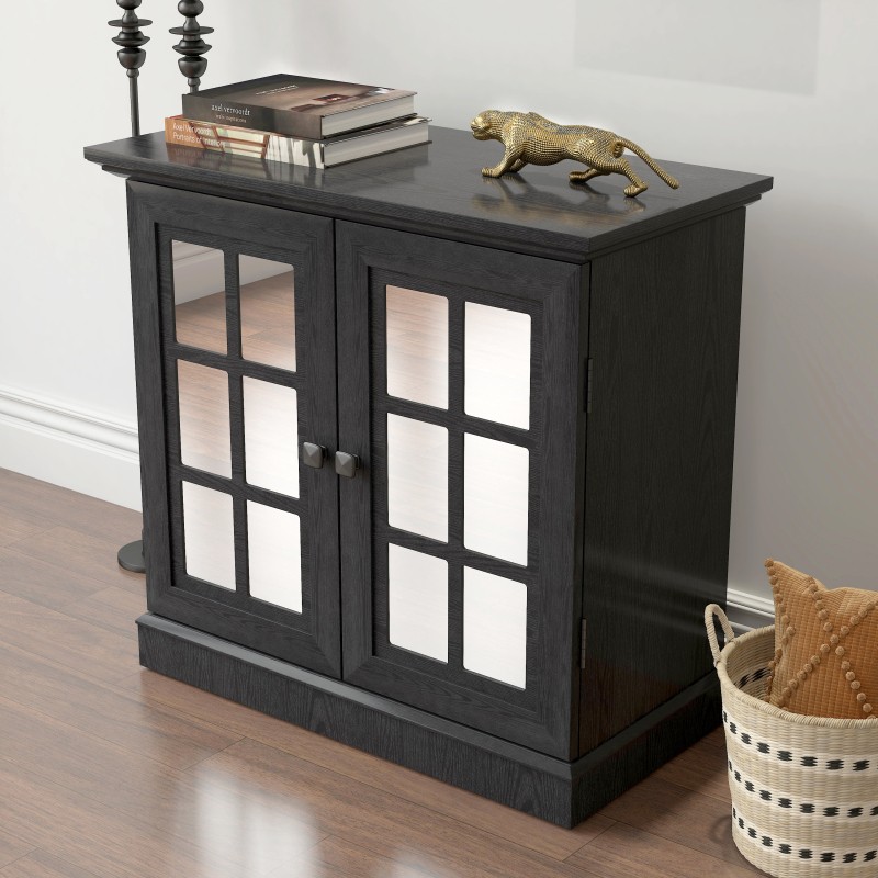 Storage Sideboard Cabinet with Decorative Acrylic Mirrored Doors Adjustable