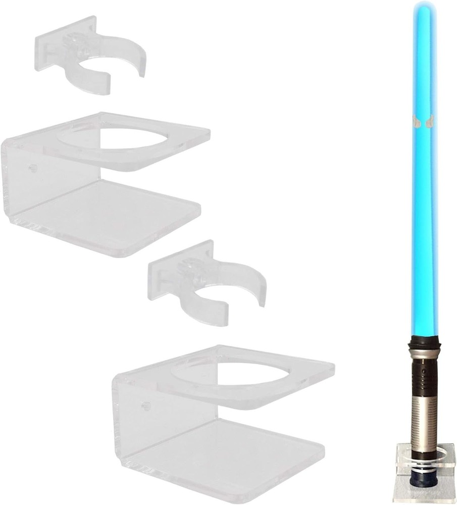 Versatile Wall-Mounted Acrylic Lightsaber Holders - Easy Installation, 2 Pack