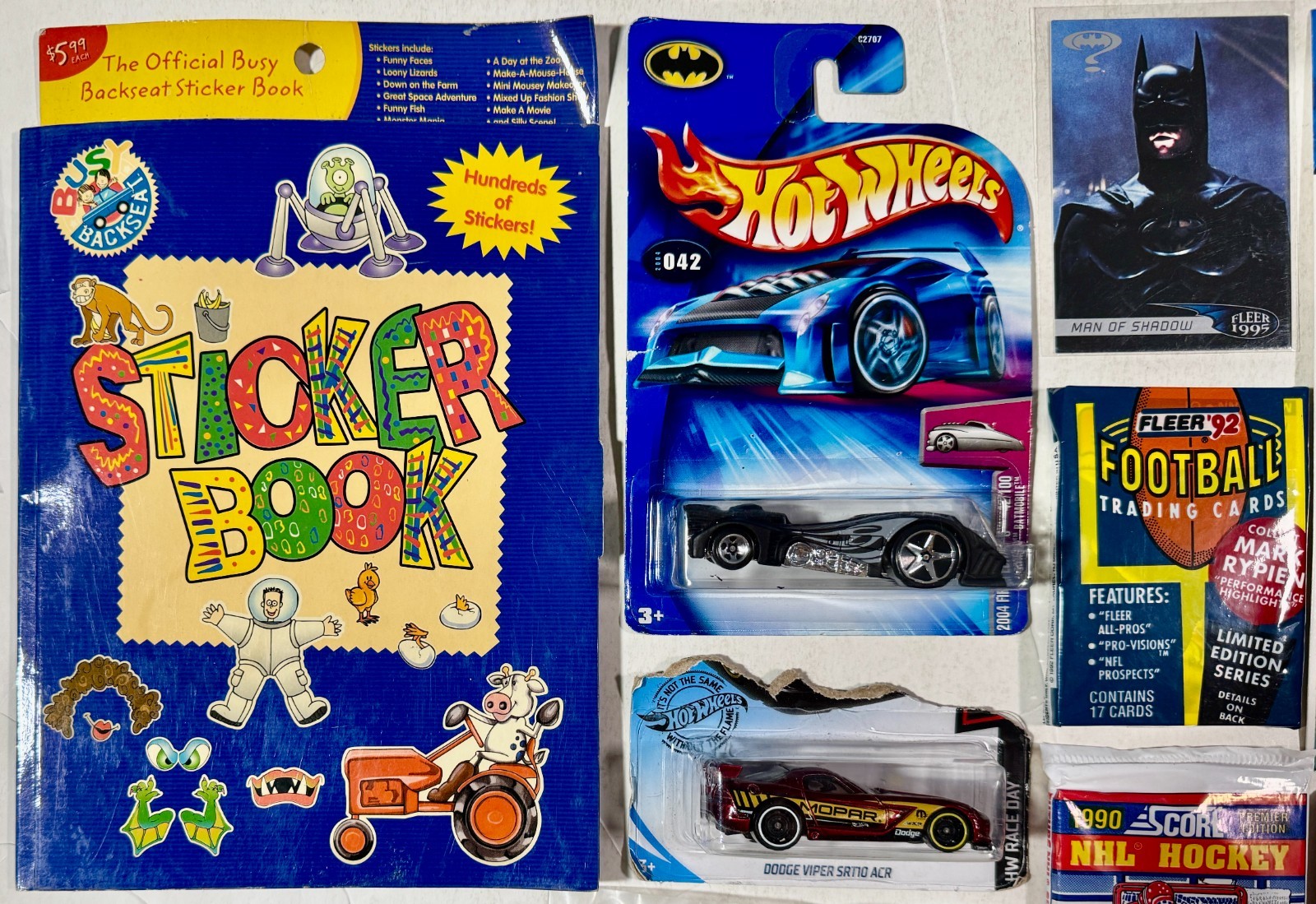 Junk Drawer Box Lot for Boys: Hot Wheels, Comics, Batman, Stickers, Sports Cards