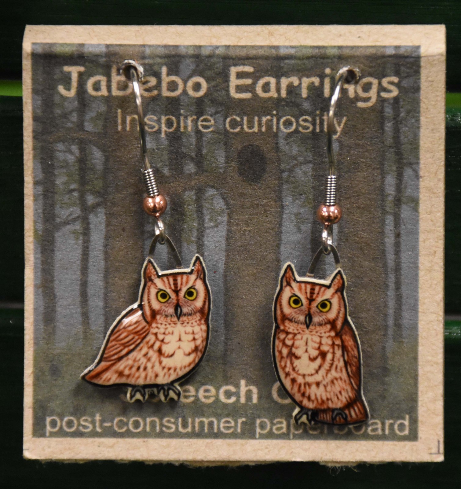 Jabebo Earrings Screech Owl Red
