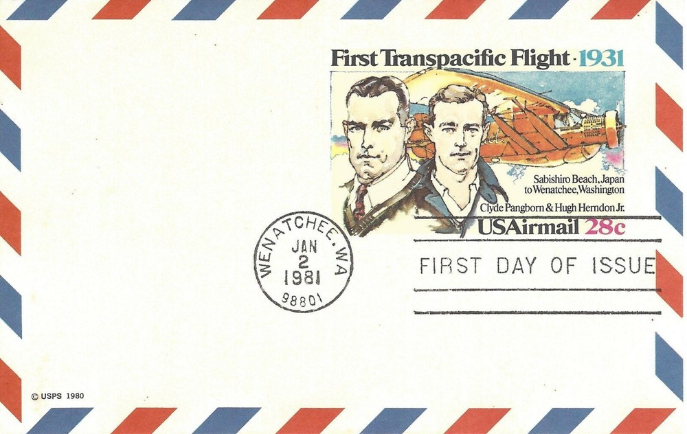 STAMP US SCOTT UXC19 "First Transpacific Flight" 28 CENT 1981 FDC WITH ARTCRAFT