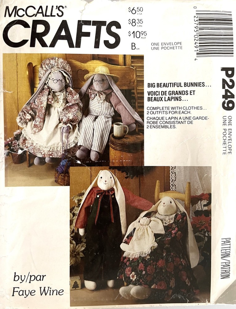 1990's McCall's Big Bunny Dolls & Wardrobe Package Pattern P249/4955 UNCUT
