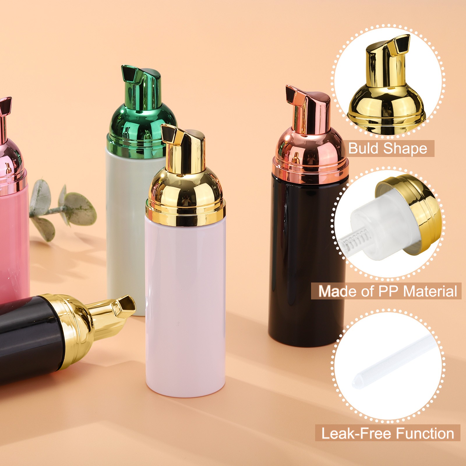 2 Oz Empty Foam Pump Bottle, 12 PCS Soap Dispenser, Black/Gold