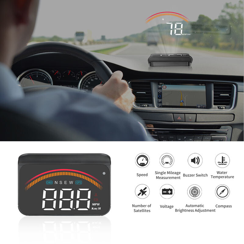 M11 Digital Speedometer Head Up Display OBD2 GPS -40℃ - +80℃ Warning Compass