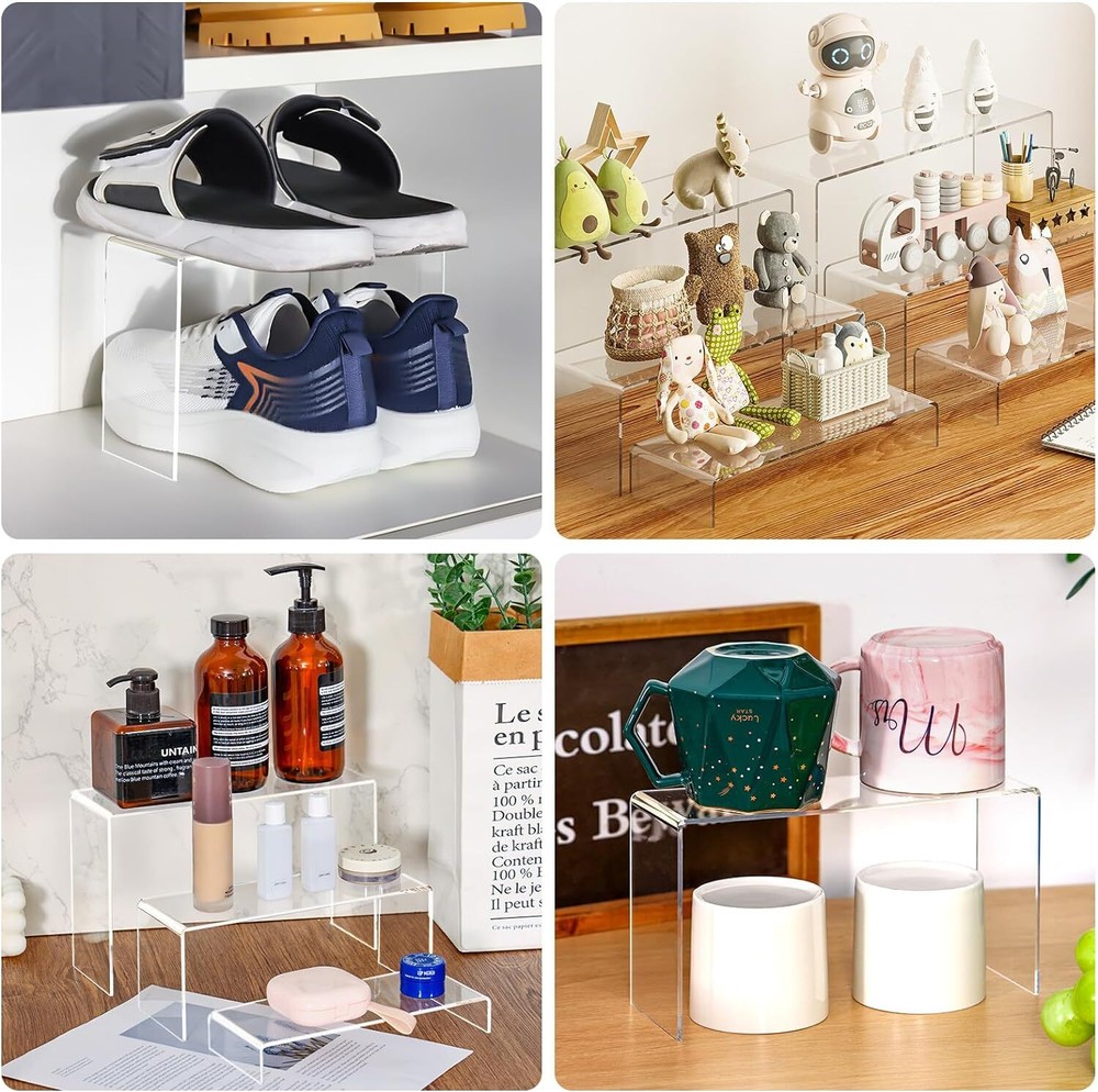 Fixwal 10pcs 2 Set Acrylic Risers for Display Clear Riser transparent