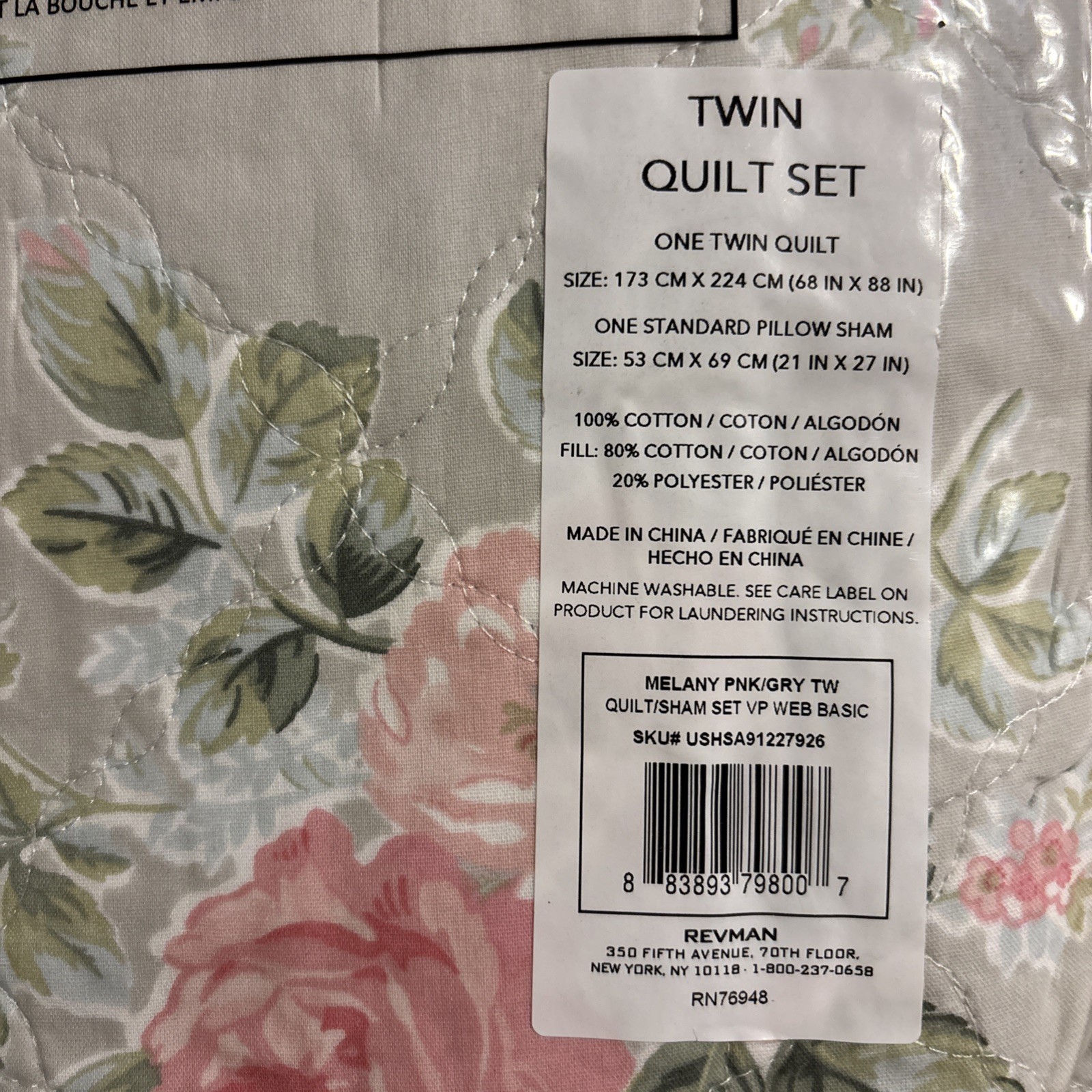 Laura Ashley Melany Pink/Gry TW Quilt/Sham Set VP WEB BASIC