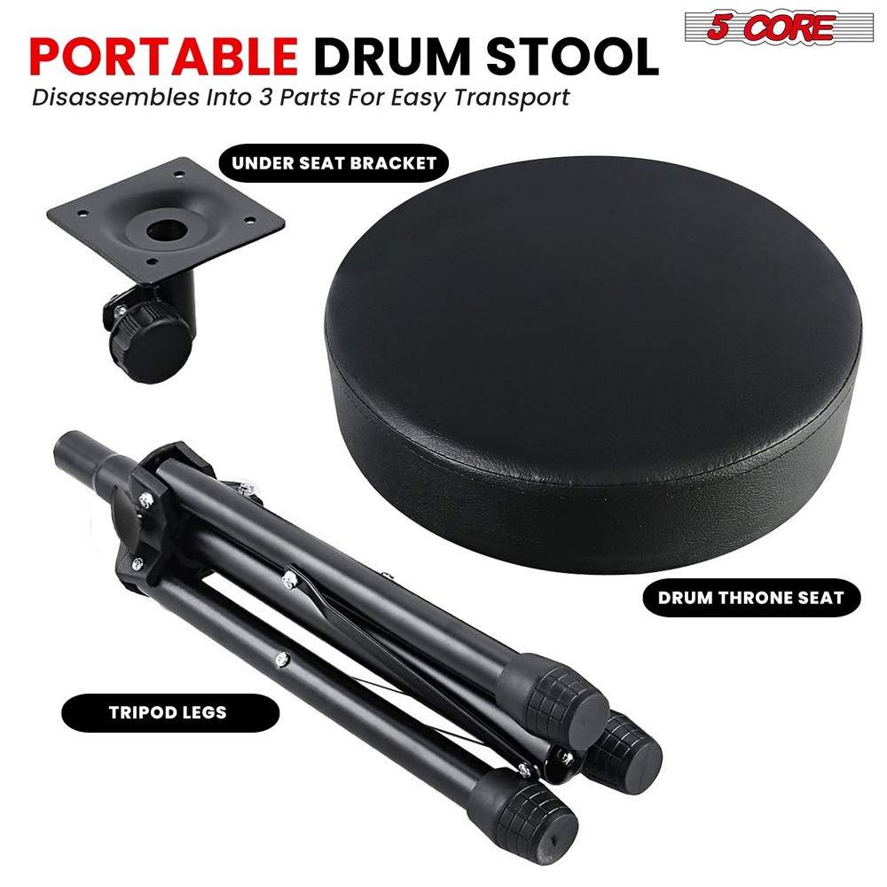 5 Core Drum Throne 3" Padded Comfortable 330Lb Capacity Drummer Stool Adjustable