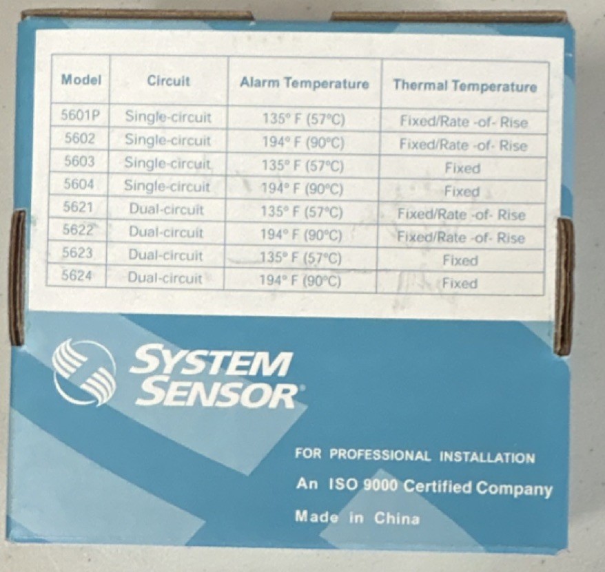 System Sensor 5604 Heat Detector Single Circuit 194°F Fixed Temp