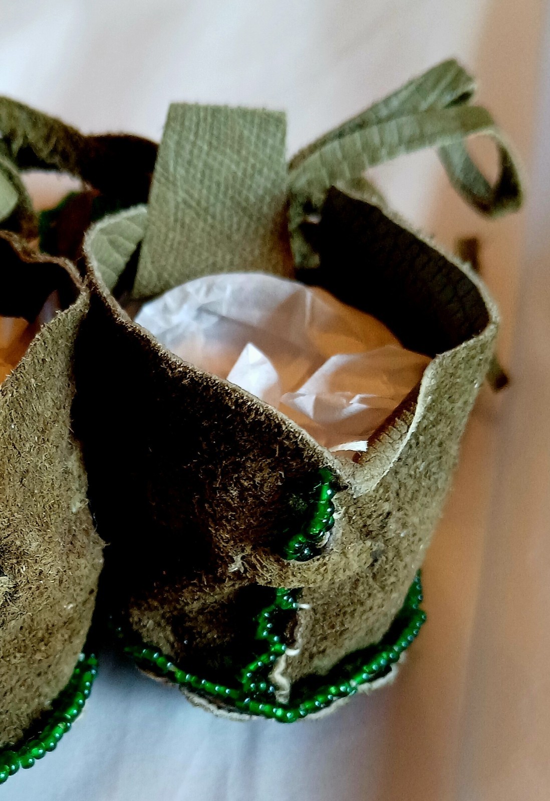 Vintage New Kiowa Green Beaded Baby Moccasins by Maureen Zotigh