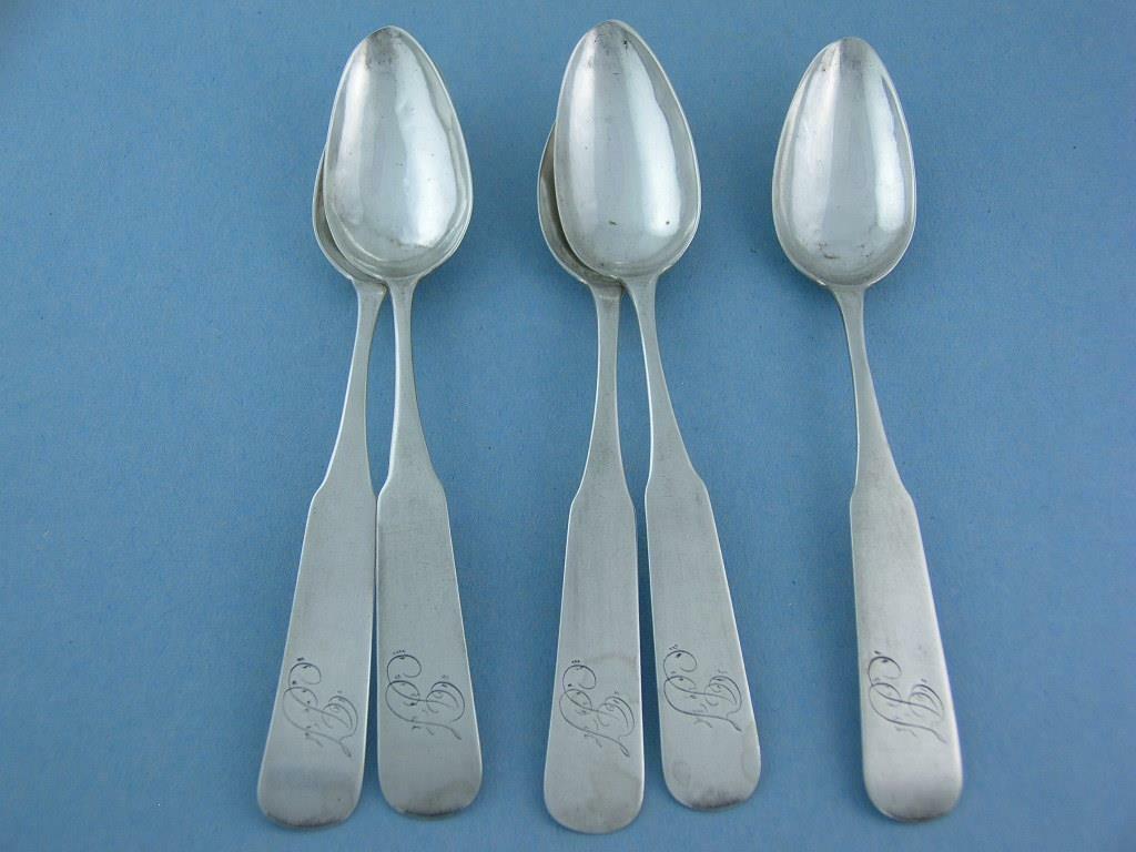 5 Early Coin Silver Spoons STEPHENS BAKER Wilmington North Carolina NC 1800s