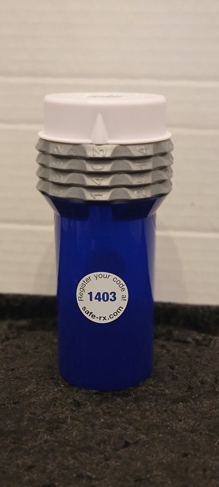 SafeRX Locking Pill Bottle, Blue Large 5.4hx2d