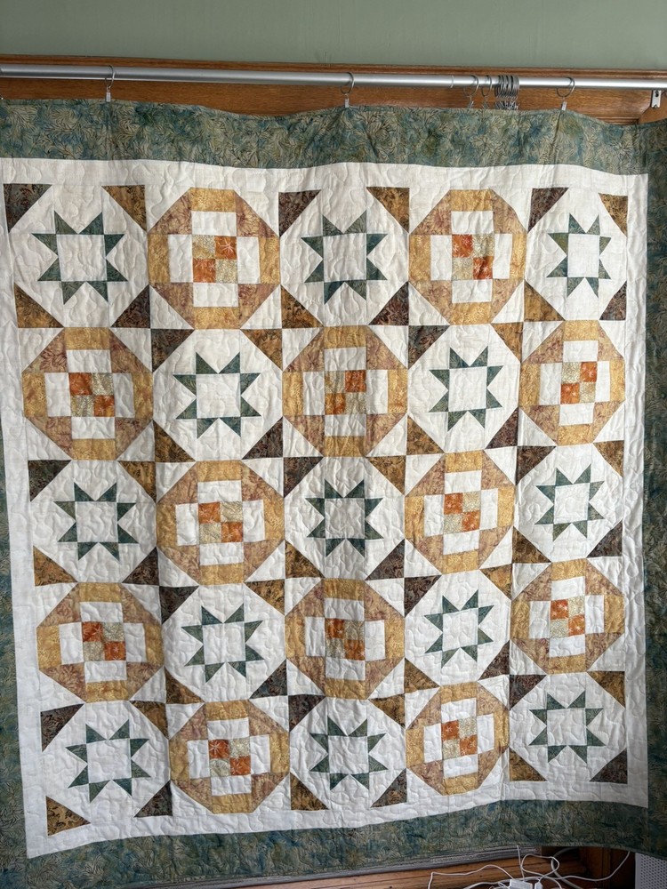Handmade throw size harvest stars pattern quilt