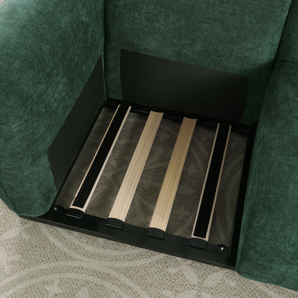 68.5" Green Chenille Sectional Sofa, Iron Frame, Split Back, Square Arms