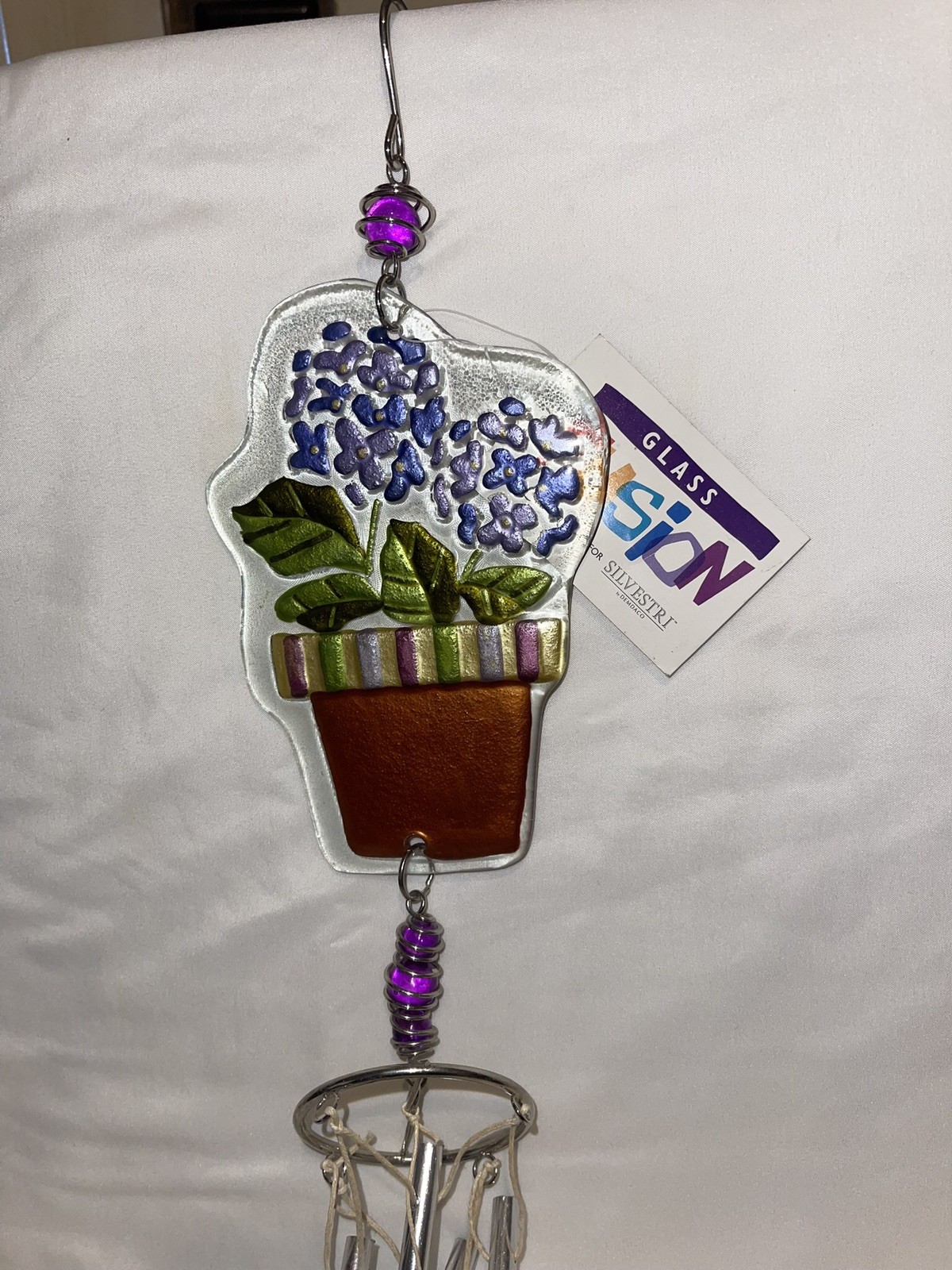 Purple 😻 Hydrangea Fused Glass Wind Chime Demdaco Nice