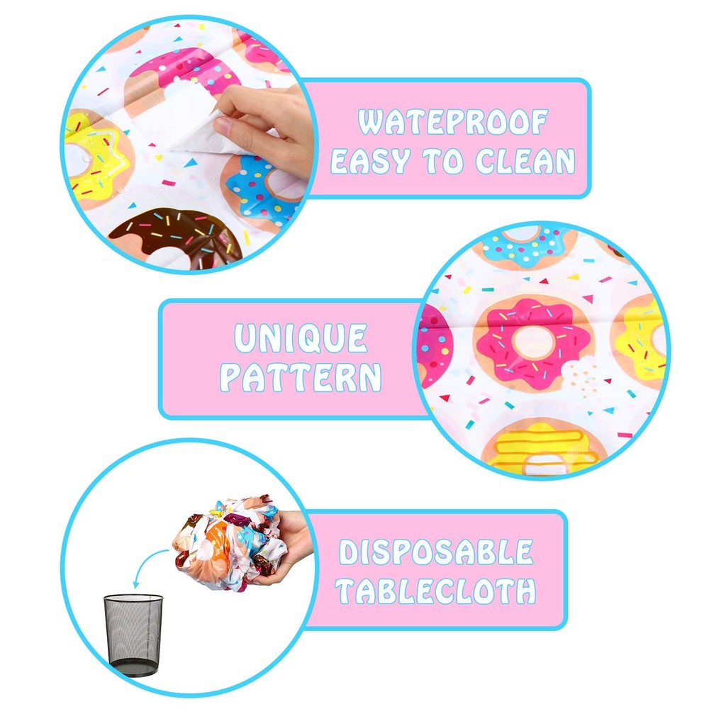 4Pack Donut Party Tablecloth, Rectangular Table Cover for Dining Room Kitchen...