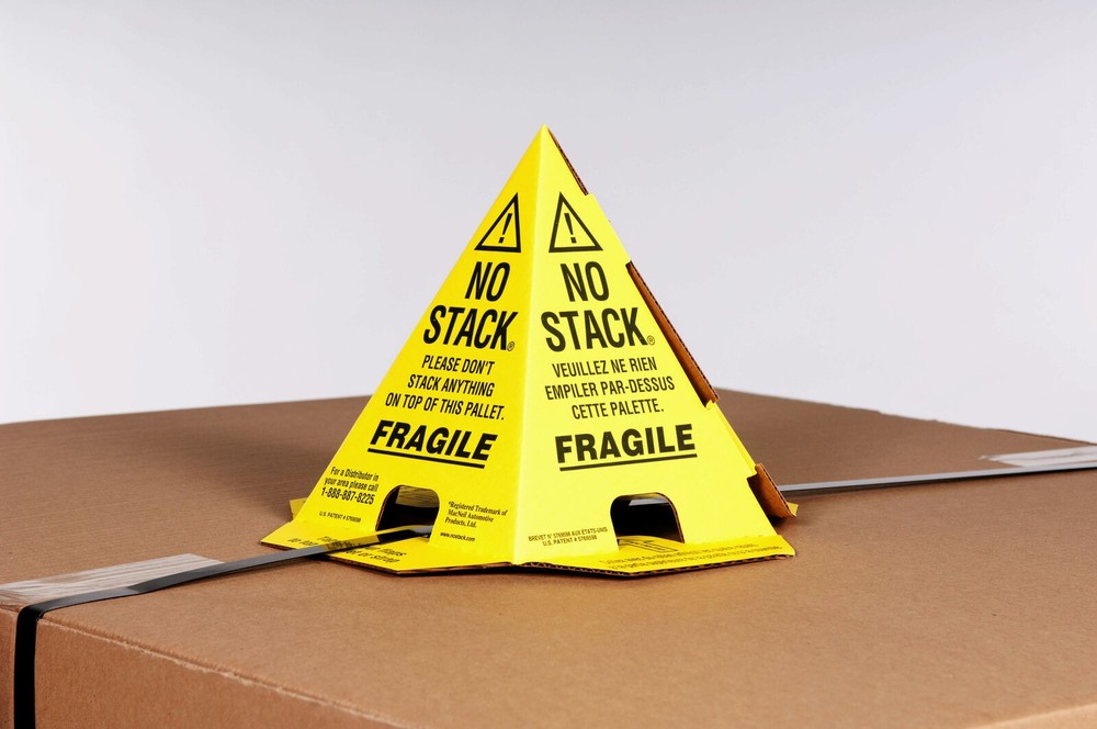 Do Not Stack Pallet Cones 8 x 8 x 10 Yellow/Black Tri-Lingual 50/Case