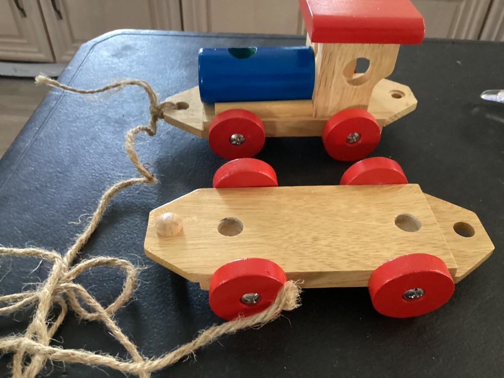 (2) Ikea Wooden Train Pieces Engine and Flat