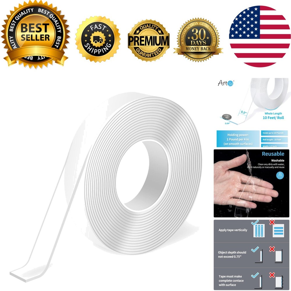 Nano Technology Double-Sided Tape 10FT: Strong & Removable Adhesive Solution
