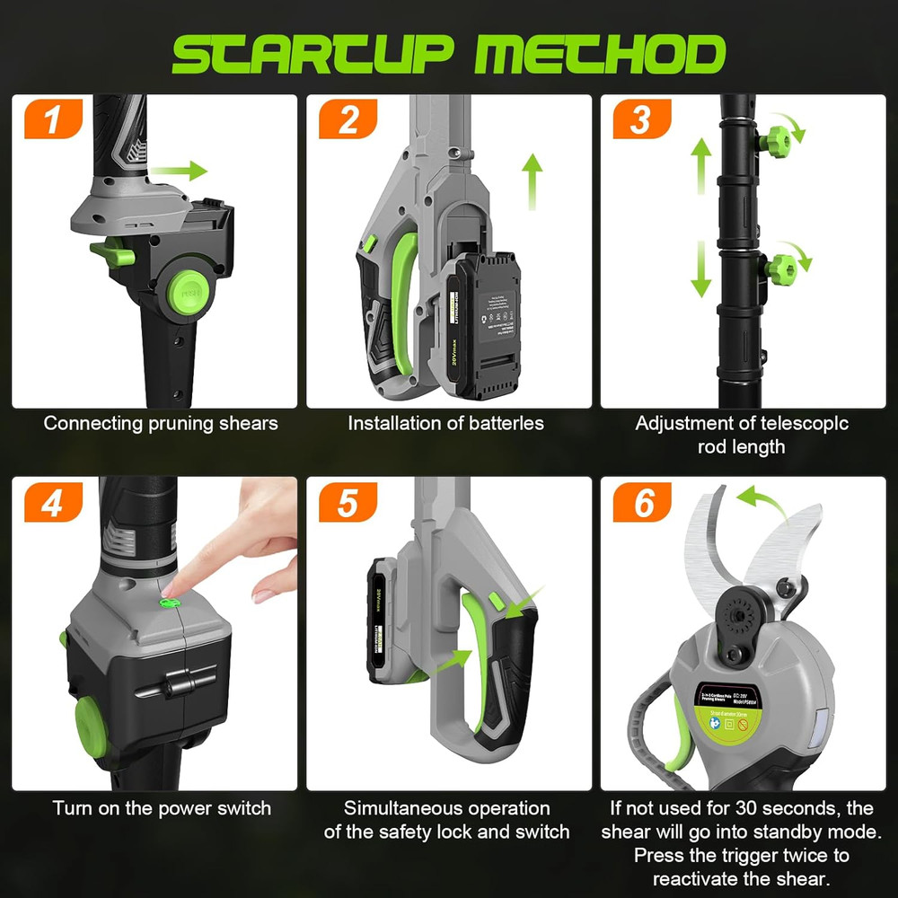 2 in 1 Pole Pruning Shears Cordless, Electric Pruning Shears with LCD Display, 8