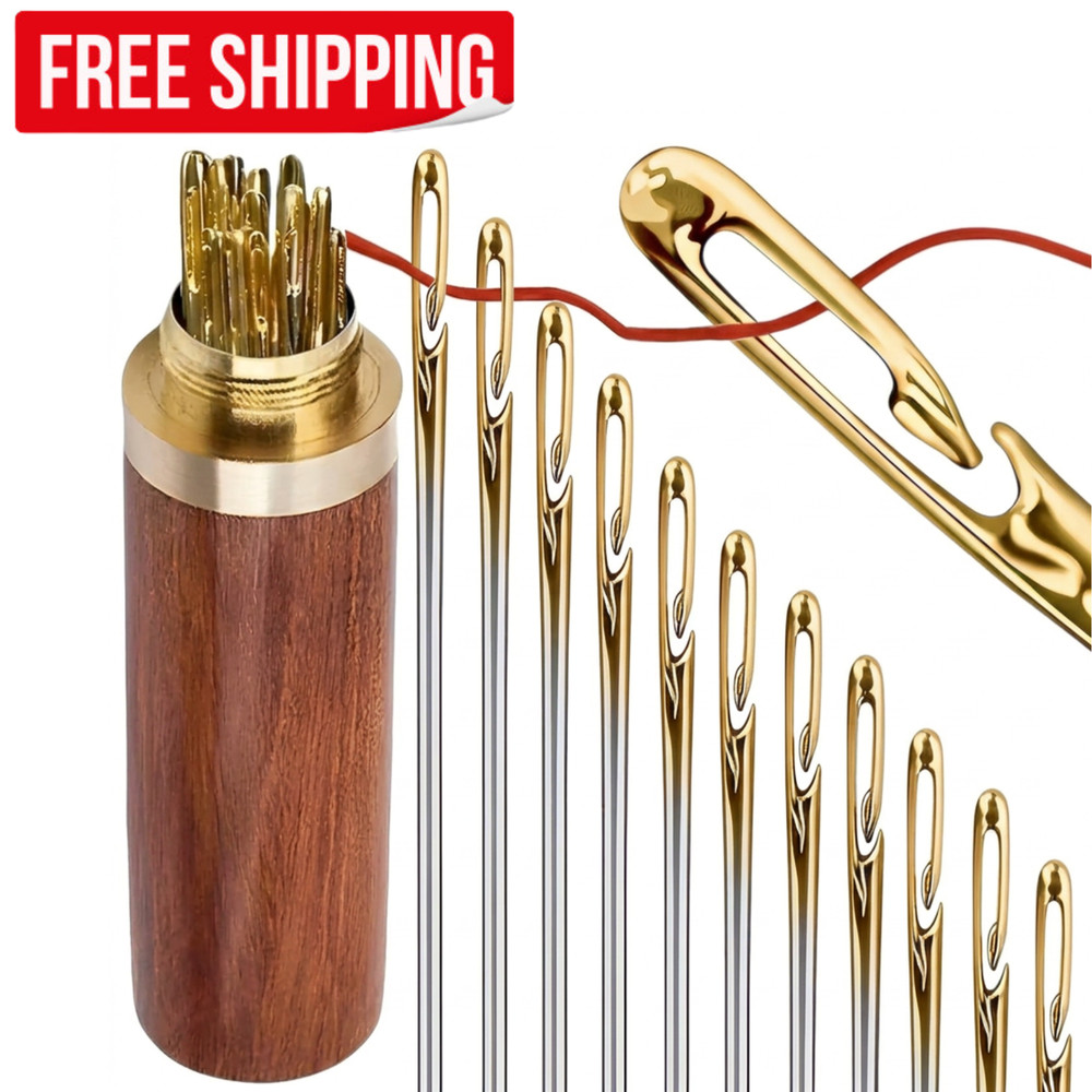 12Pcs Self Threading Needles Embroidery Easy Thread Sewing Hand Needles Assorted