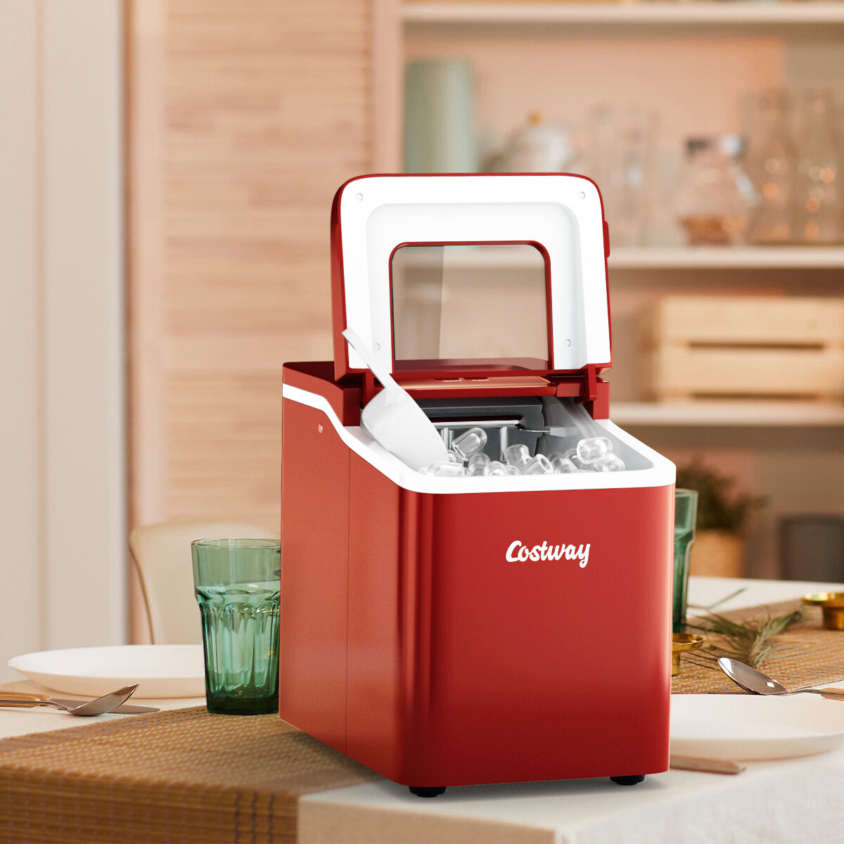 Portable Ice Maker Machine Countertop 26Lbs/24H Self-cleaning w/ Scoop Red