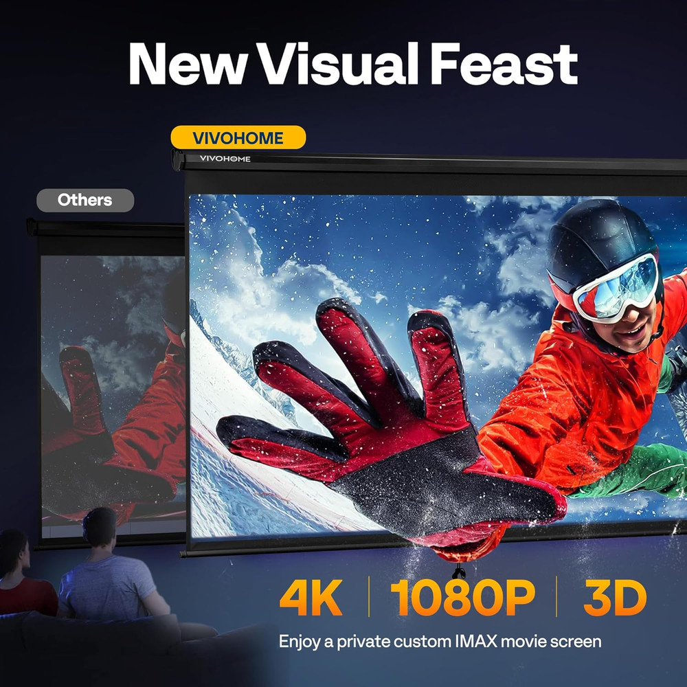 Projector Screen Pull Down, 1:1 120 Inch Retractable Projection Screen, HD 4K Ma