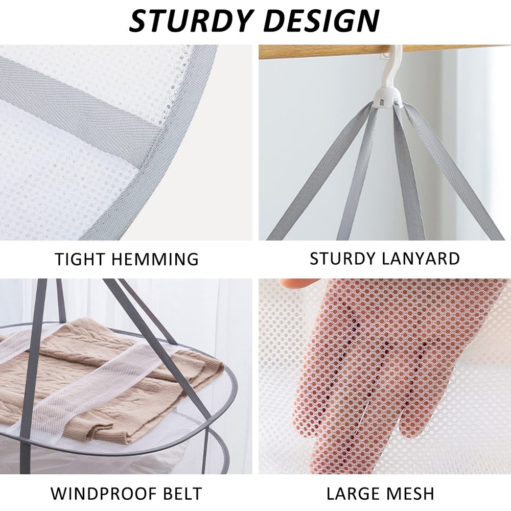 3-Tier Folding Mesh Clothes Dryer Large Sweater Drying Rack for Laundry Use