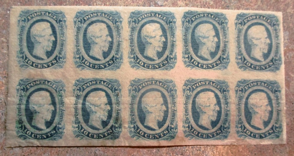 SPRING SALE--OUTSTANDING  10 CONFEDERATE 10-CENT STAMPS ORIG GUM/NEVER HINGED
