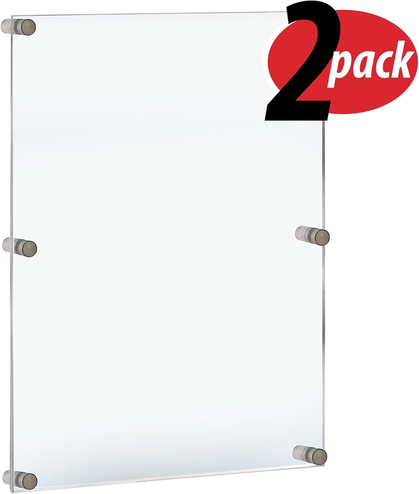 Floating Acrylic Wall Frames with Silver Standoffs, 24" x 36", 2 Pack