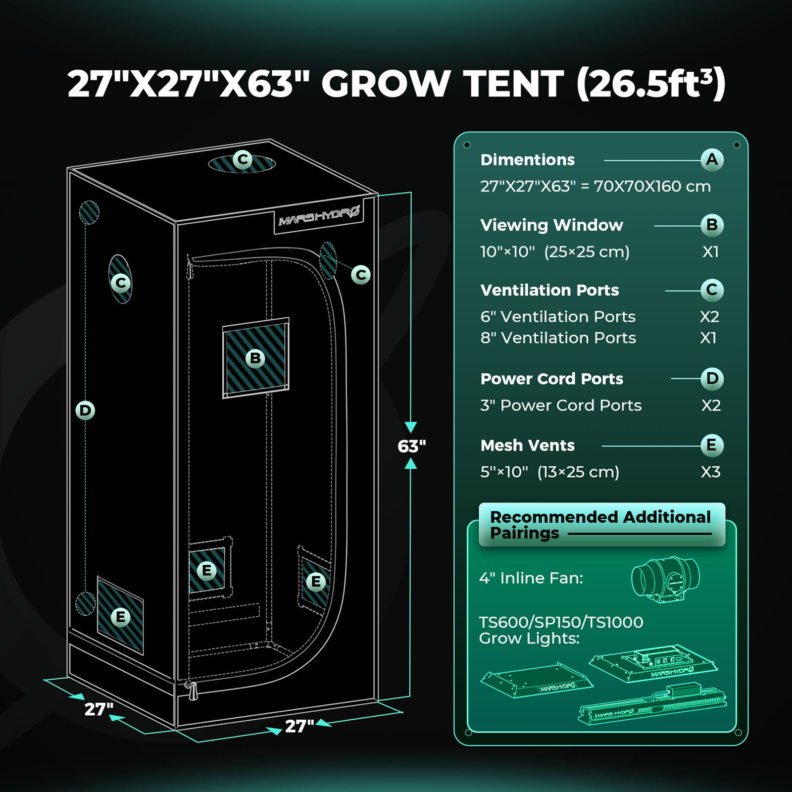 Mars Hydro 2.3'x2.3'x5.3' Indoor Grow Tent Room Box For Indoor Plant Home Veg