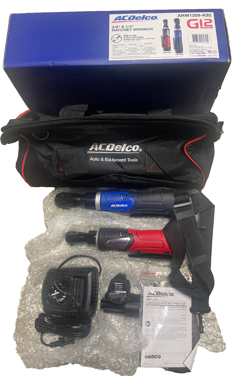 NEW ACDelco G12 Cordless Ratchet Wrench Combo Tool Kit | TWO Battery Kit